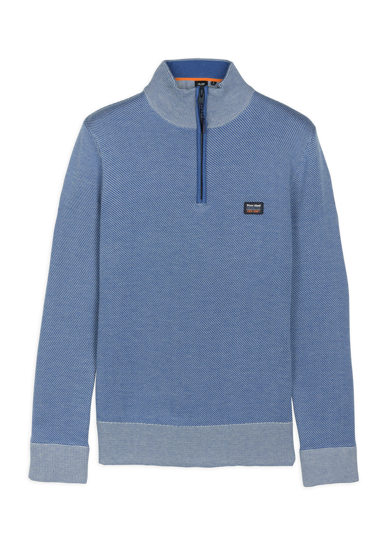 Pull homme demi-zip maille piquée bleu - packshot front