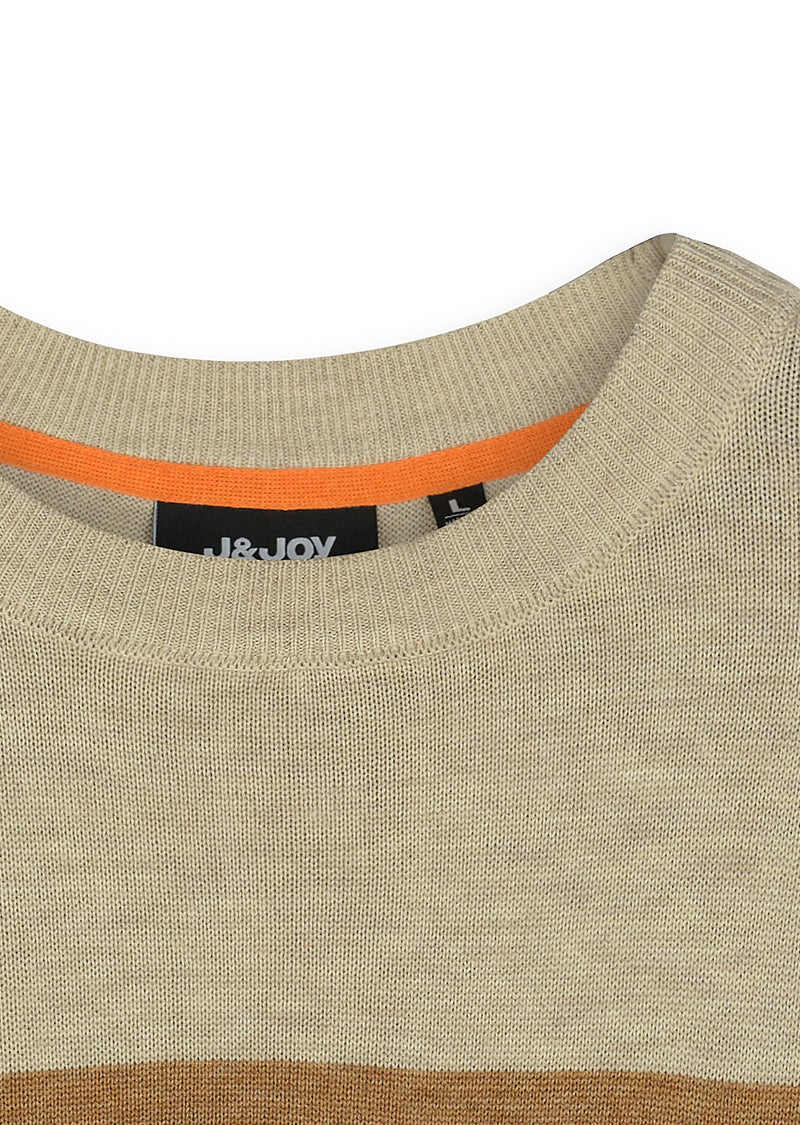 Pull homme col rond rayures colorblock marine - packshot front-detail-1