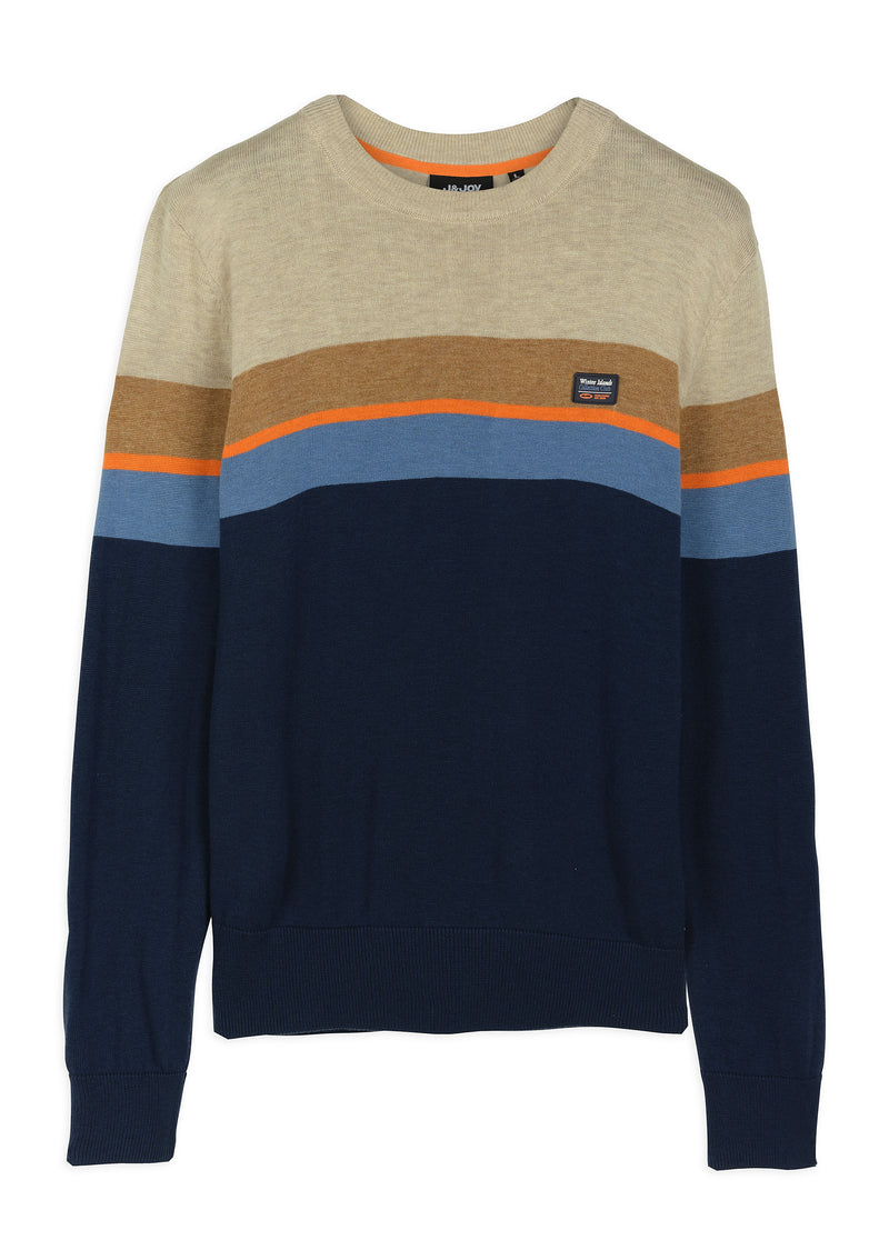 Pull homme col rond rayures colorblock marine - packshot front