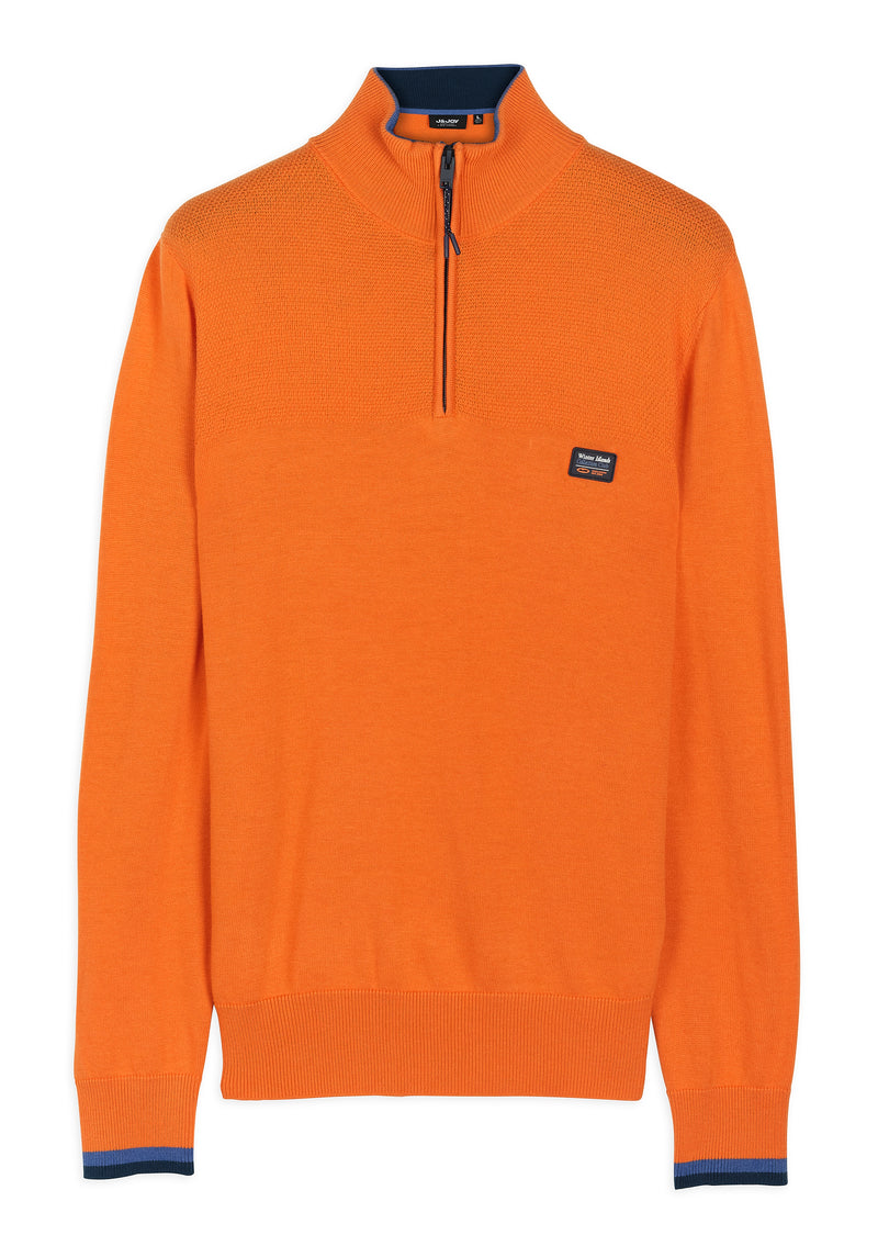 Pull homme demi-zip maille texturée orange - packshot front