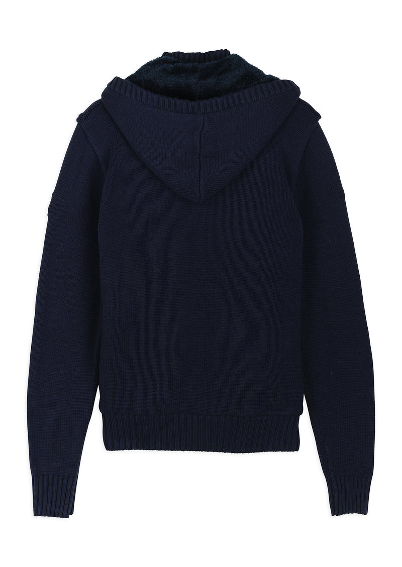 Gilet homme zippé torsades capuche sherpa - packshot back