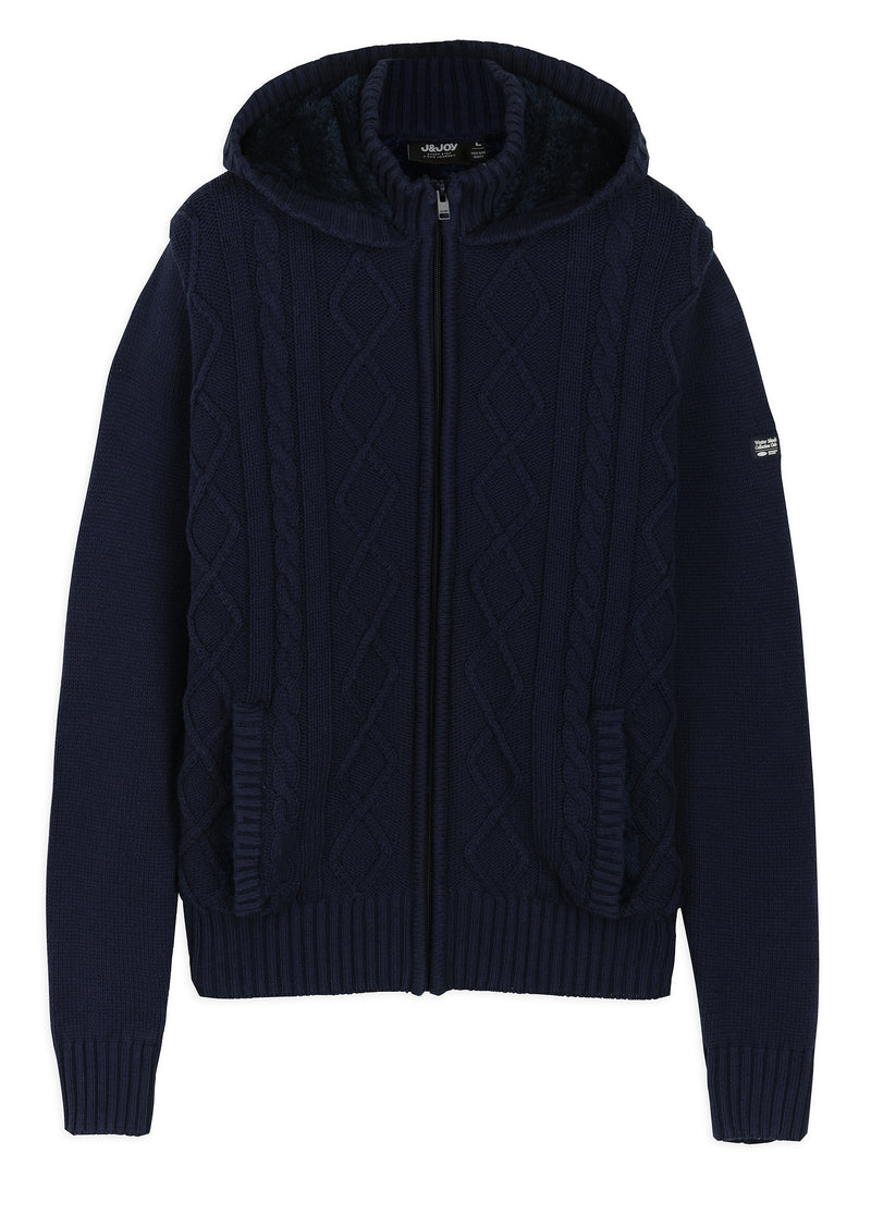 Gilet homme zippé torsades capuche sherpa - packshot front