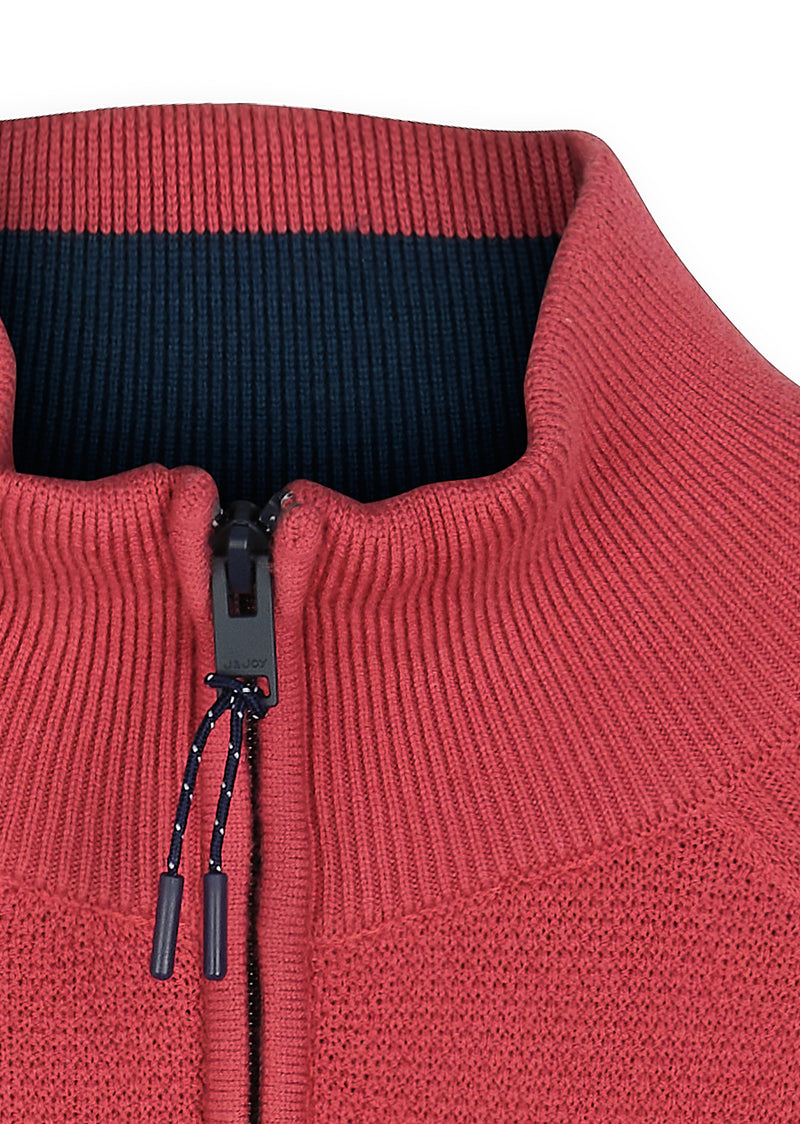Pull homme demi-zip maille grain de riz rouge - packshot front-detail-1