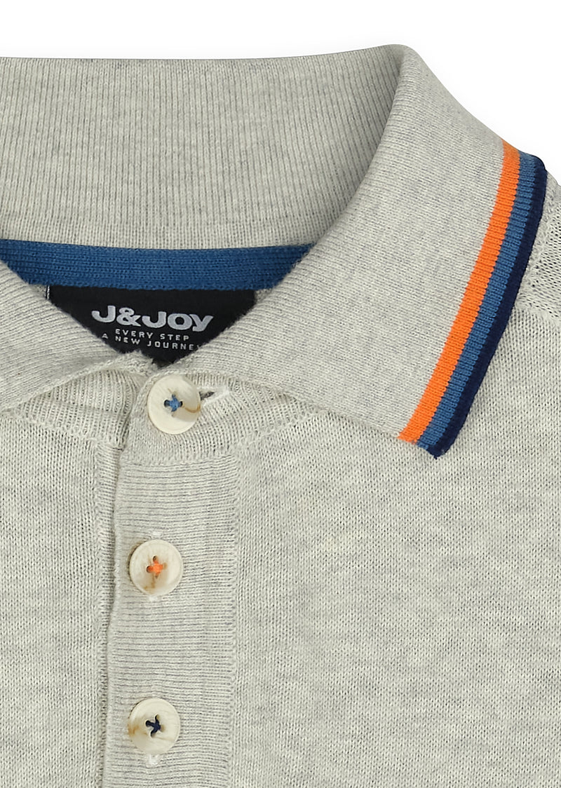 Polo homme en maille manches longues gris chiné - packshot front-detail-1