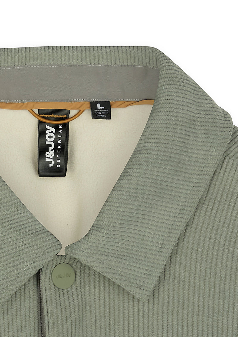 Sur-chemise homme velours côtelé doublée sherpa vert sauge - packshot front-detail-1