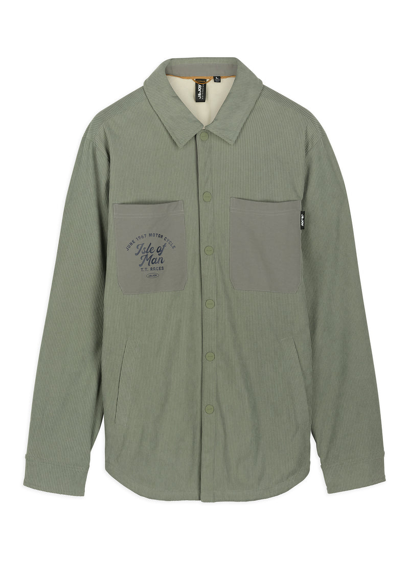 Sur-chemise homme velours côtelé doublée sherpa vert sauge - packshot front