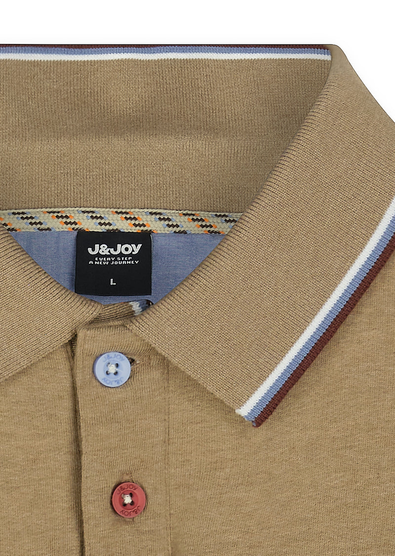 Polo homme manches longues piqué camel - packshot front-detail-1