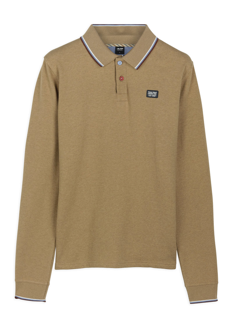 Polo homme manches longues piqué camel - packshot front