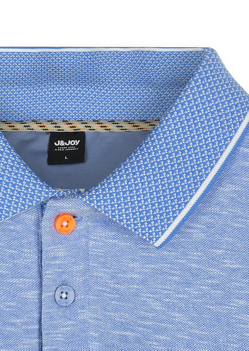 Polo homme manches longues col imprimé bleu - packshot front-detail-1