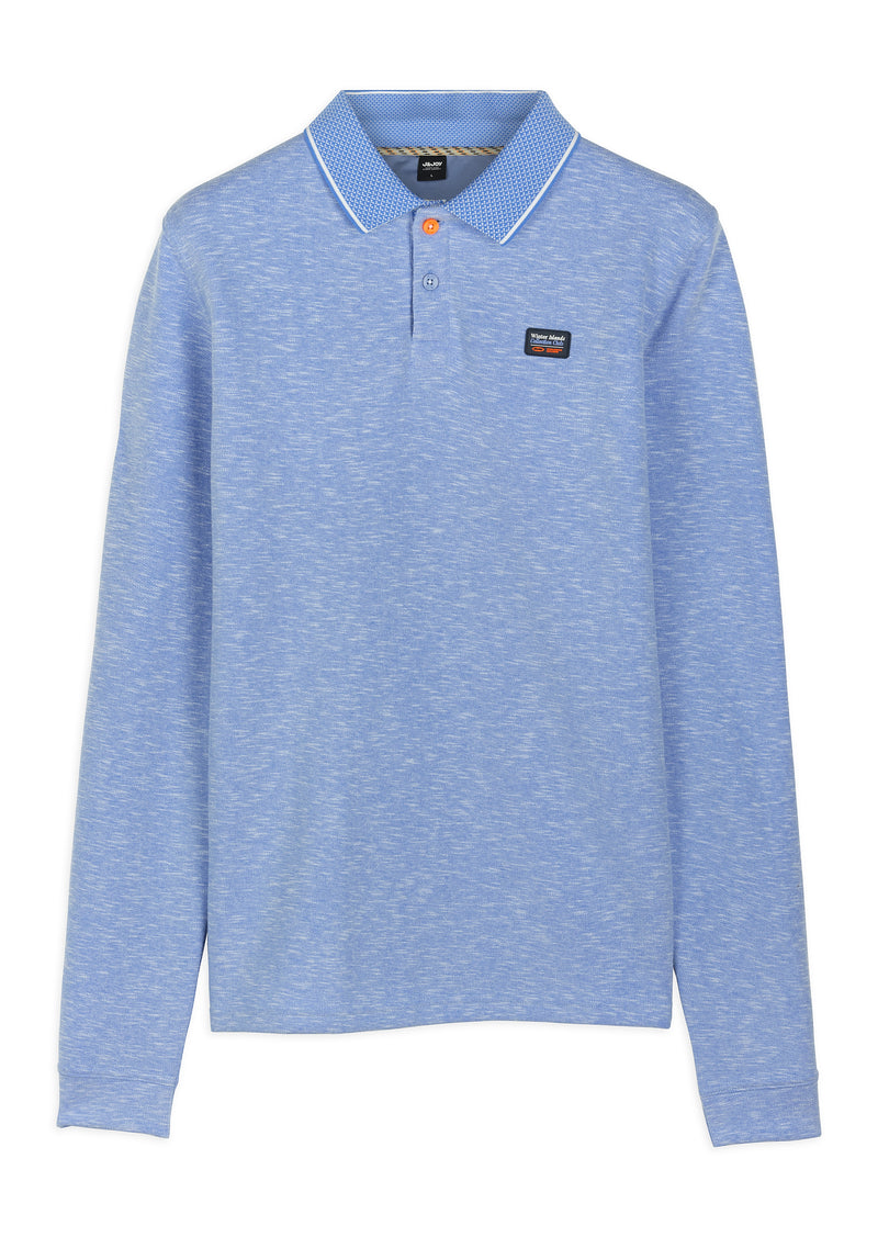 Polo homme manches longues col imprimé bleu - packshot front