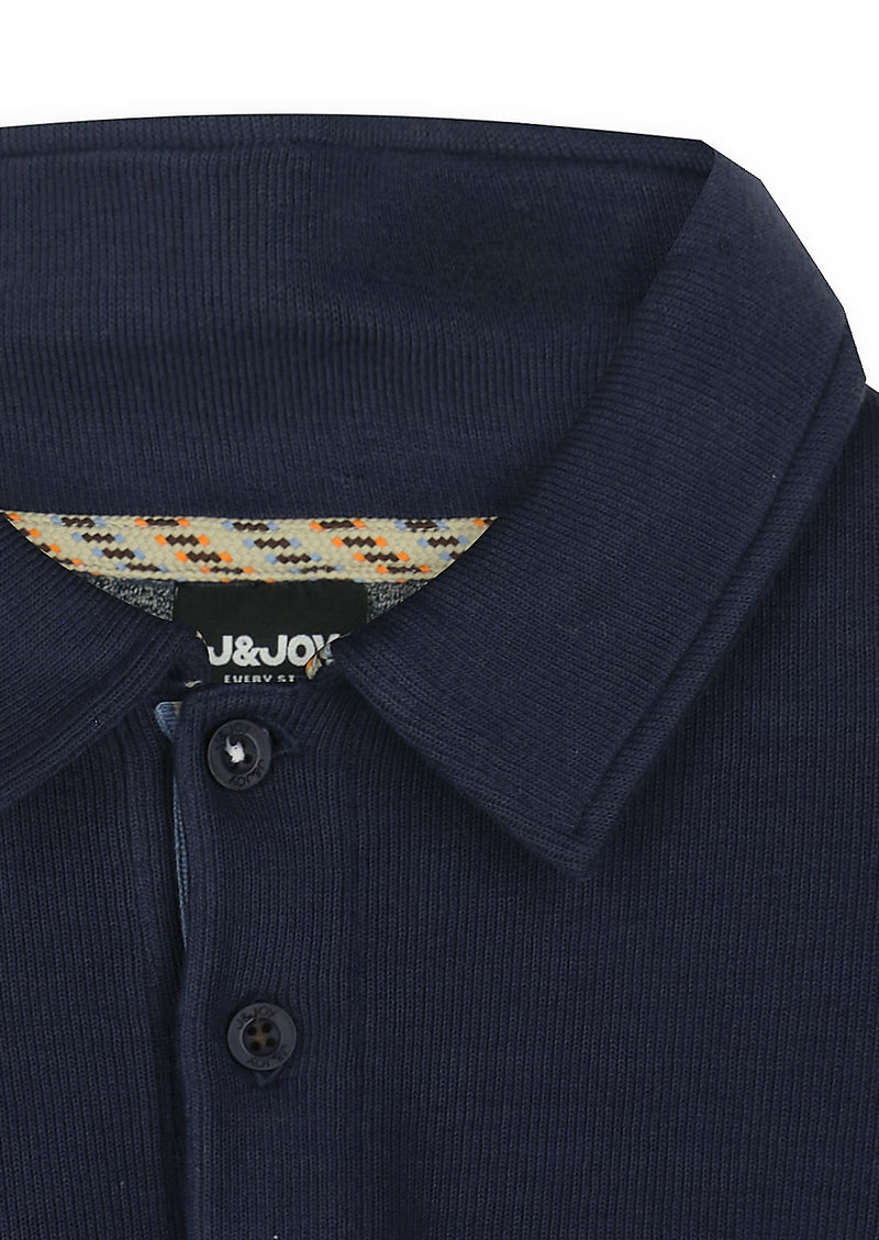 Polo homme manches longues piqué bleu marine - packshot front-detail-1