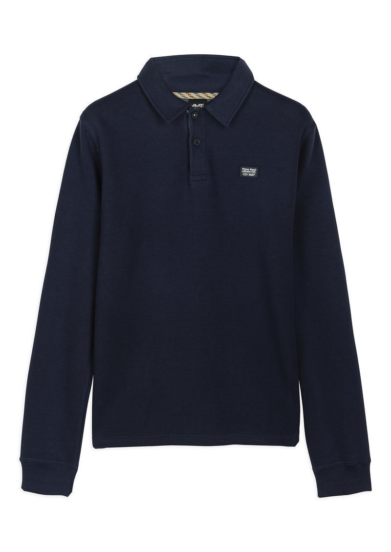 Polo homme manches longues piqué bleu marine - packshot front