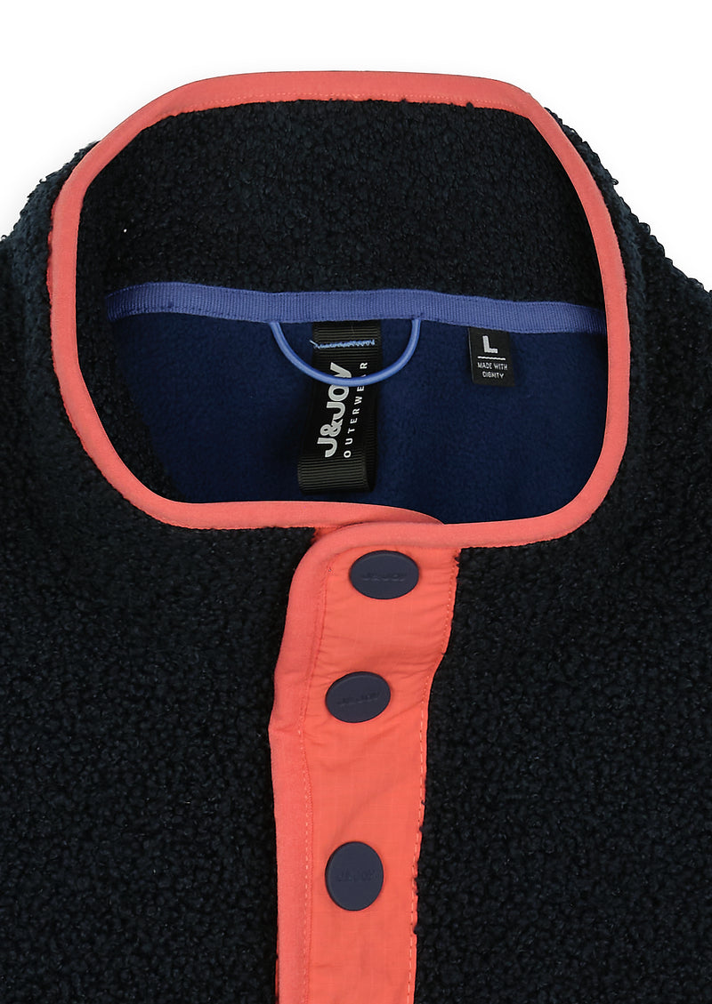 Polaire homme sherpa noire poche contrastée corail - packshot front-detail-1