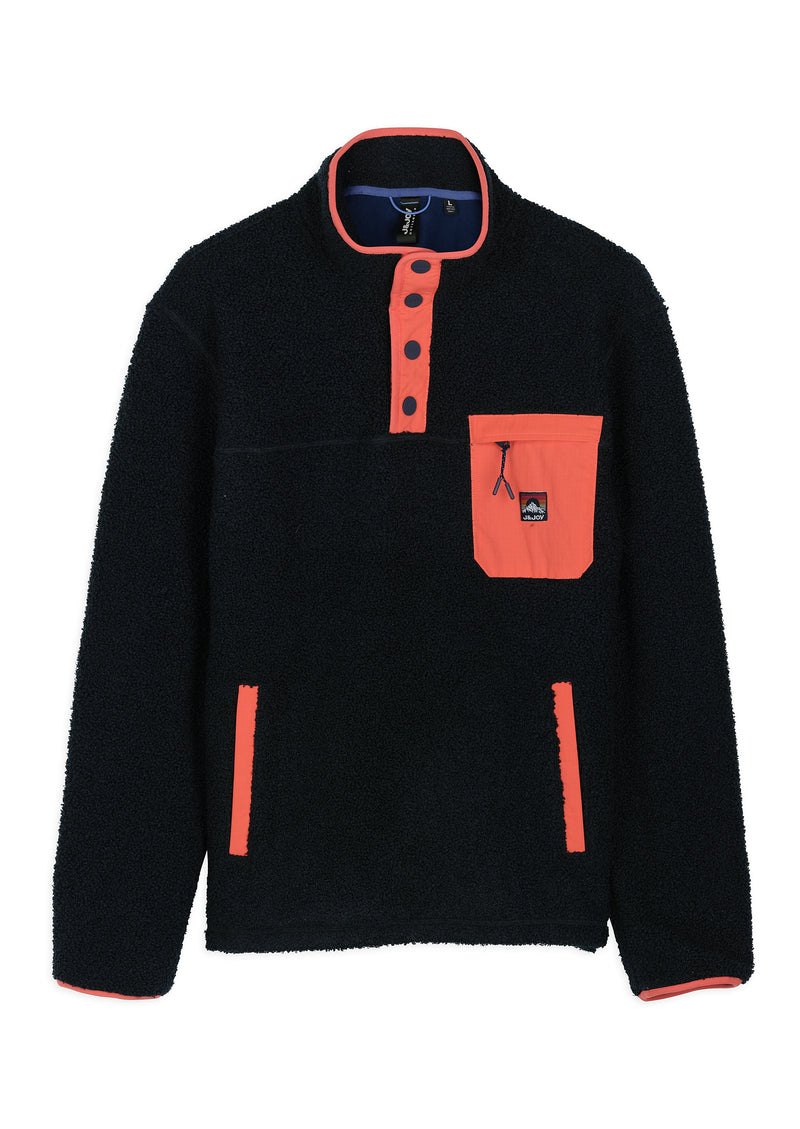 Polaire homme sherpa noire poche contrastée corail - packshot front