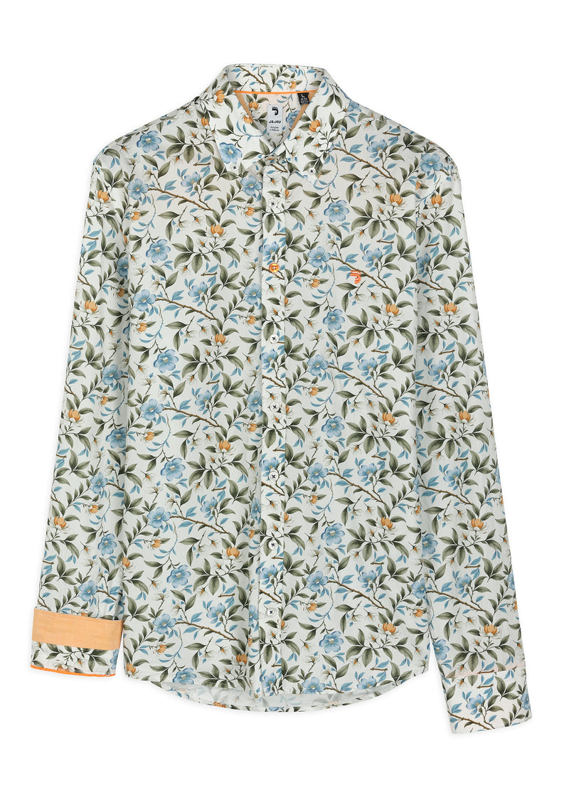 Chemise homme imprimé floral bleu et kaki - packshot front