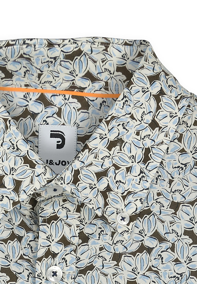 Chemise homme imprimé feuilles kaki et bleu - packshot front-detail-1