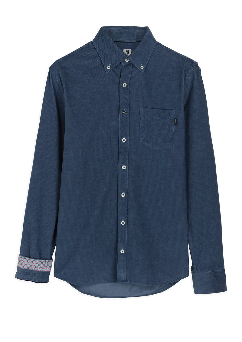Chemise homme velours côtelé bleu ardoise - packshot front