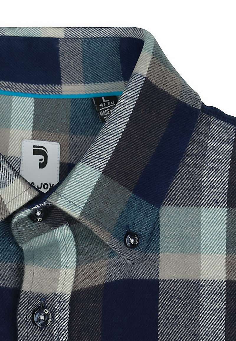 Chemise homme flanelle carreaux vert d'eau - packshot front-detail-1