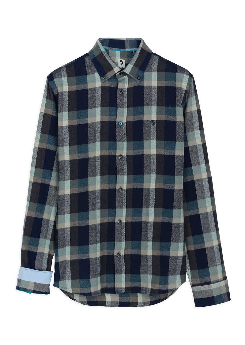 Chemise homme flanelle carreaux vert d'eau - packshot front