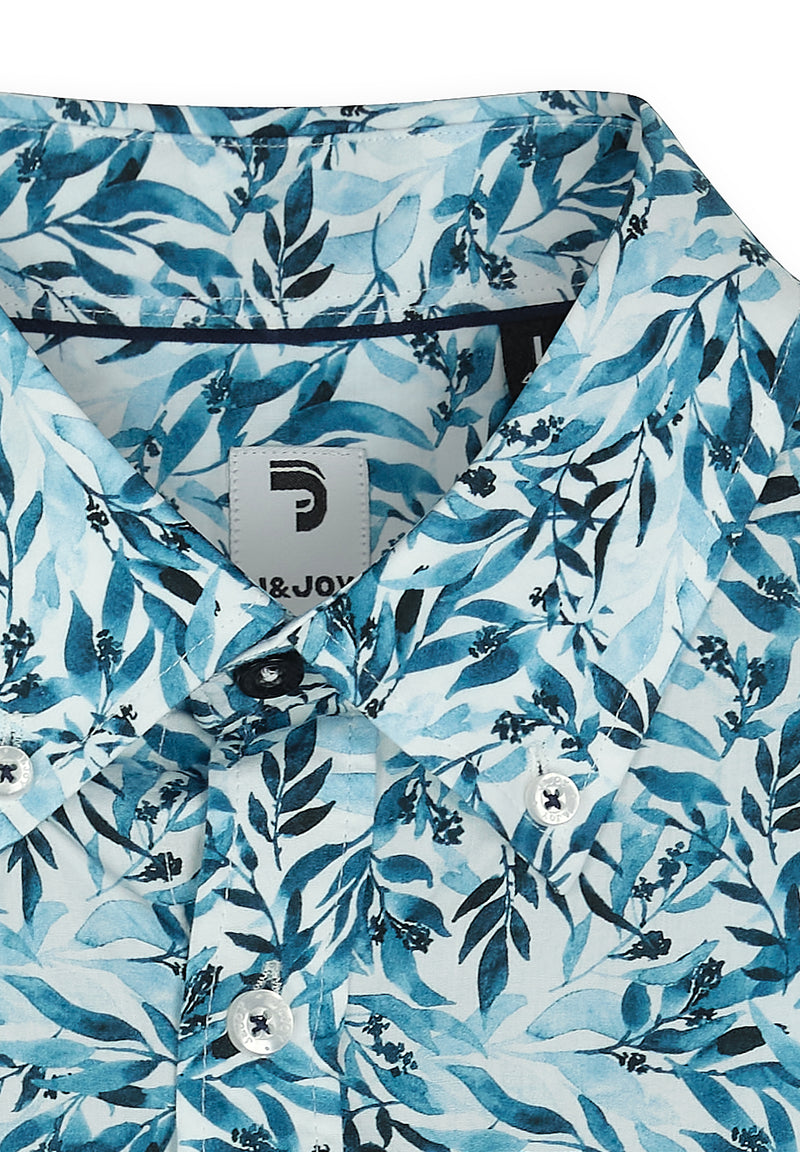 Chemise homme imprimé feuillage turquoise - packshot front-detail-1