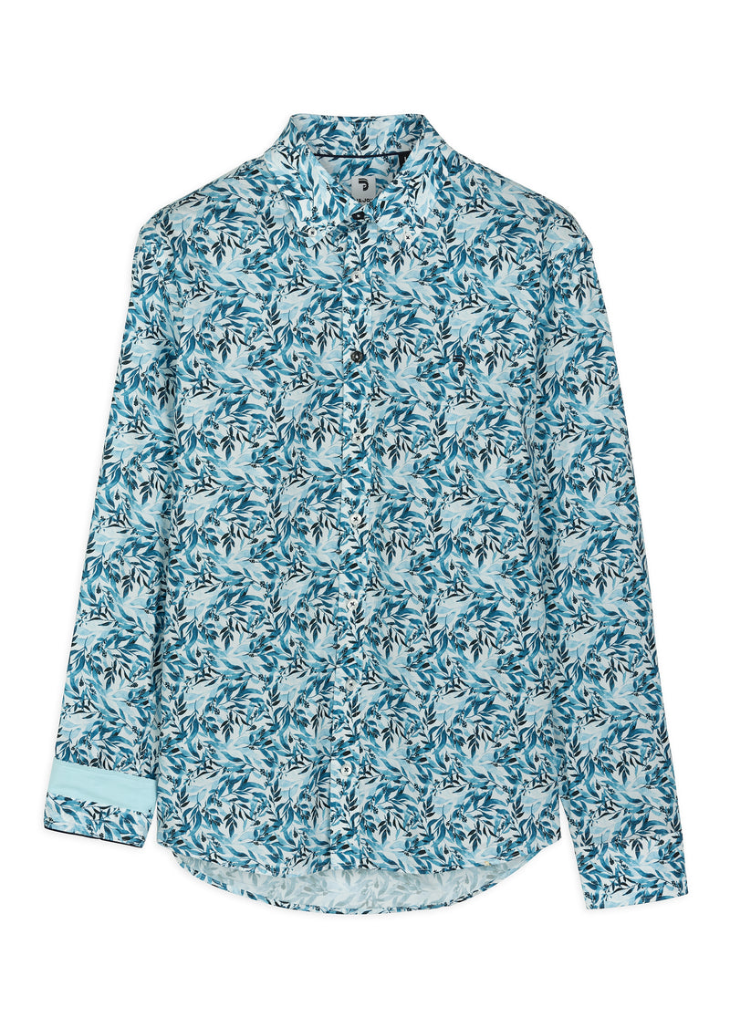 Chemise homme imprimé feuillage turquoise - packshot front