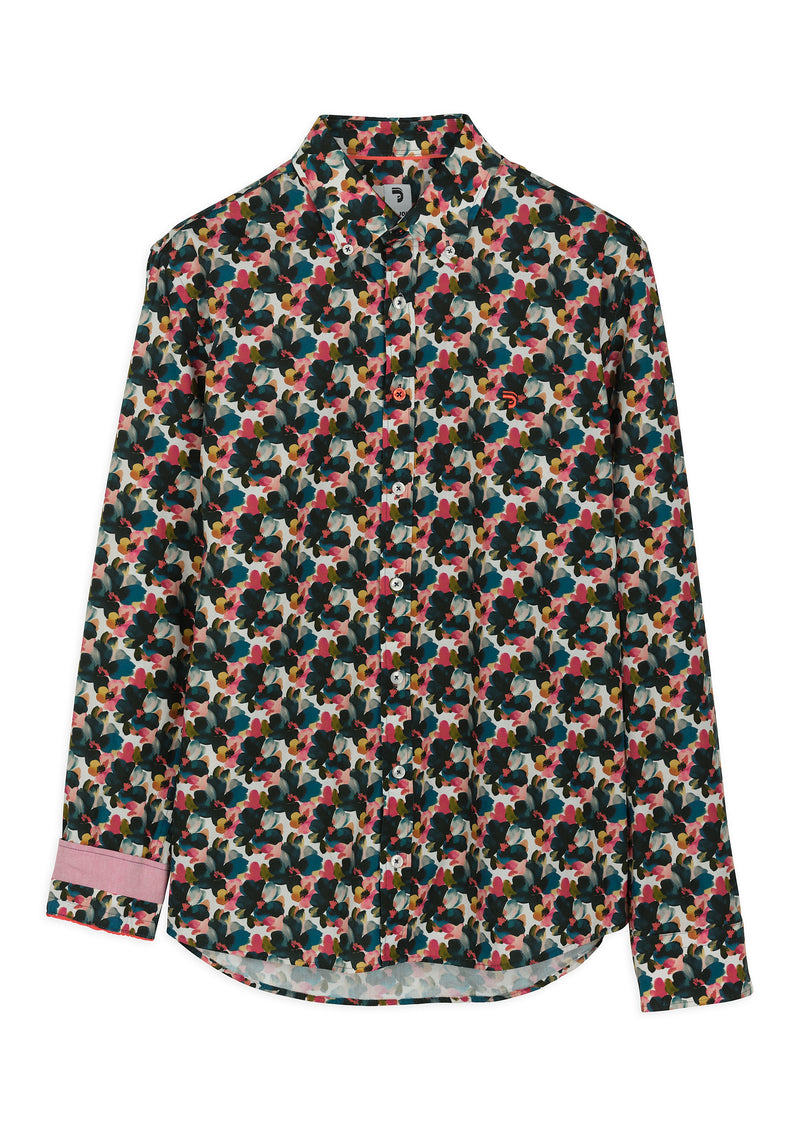 Chemise homme imprimé floral rose et pétrole - packshot front