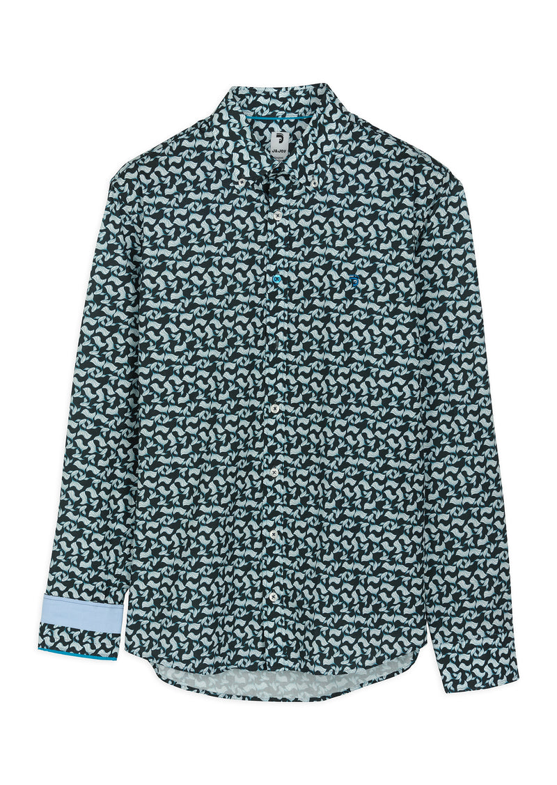 Chemise homme imprimé graphique vert foncé - packshot front