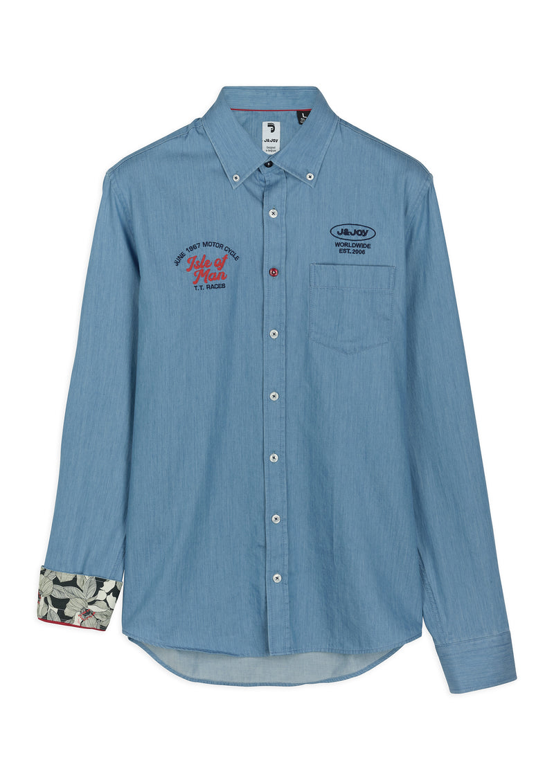Chemise Isle of Man chambray brodée Bleu Homme - packshot front