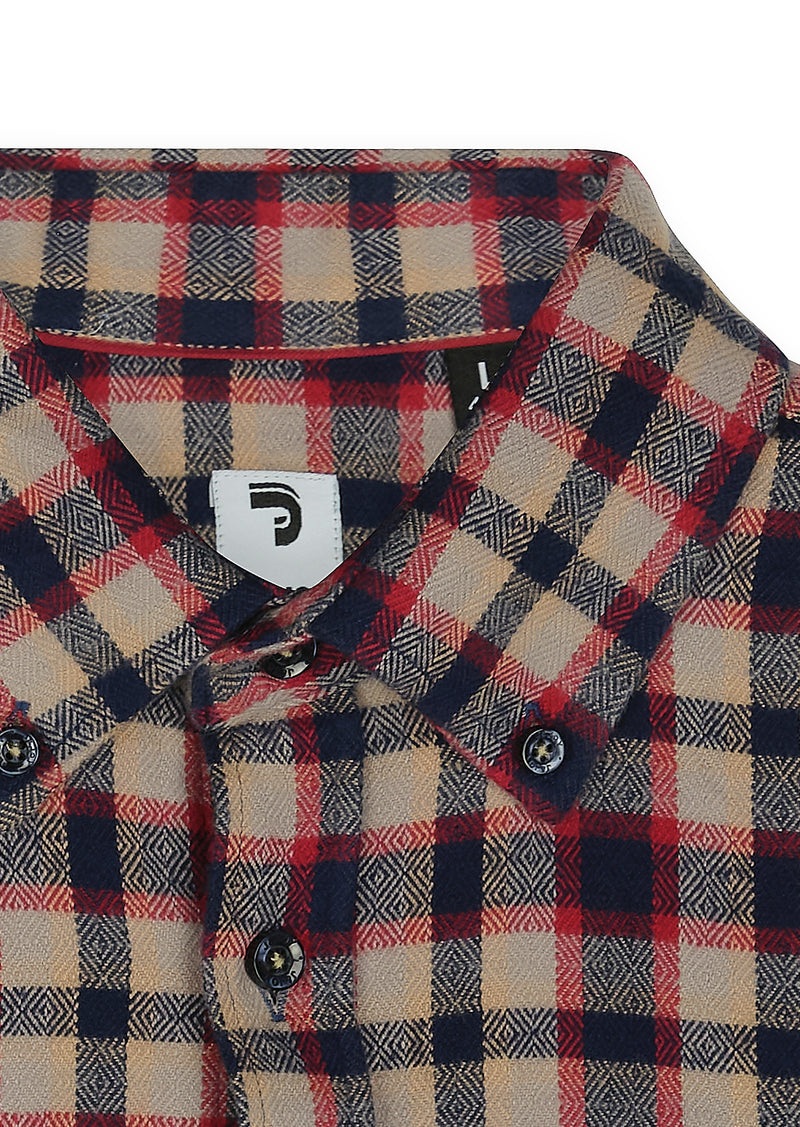 Chemise homme flanelle carreaux beige et rouge - packshot front-detail-1