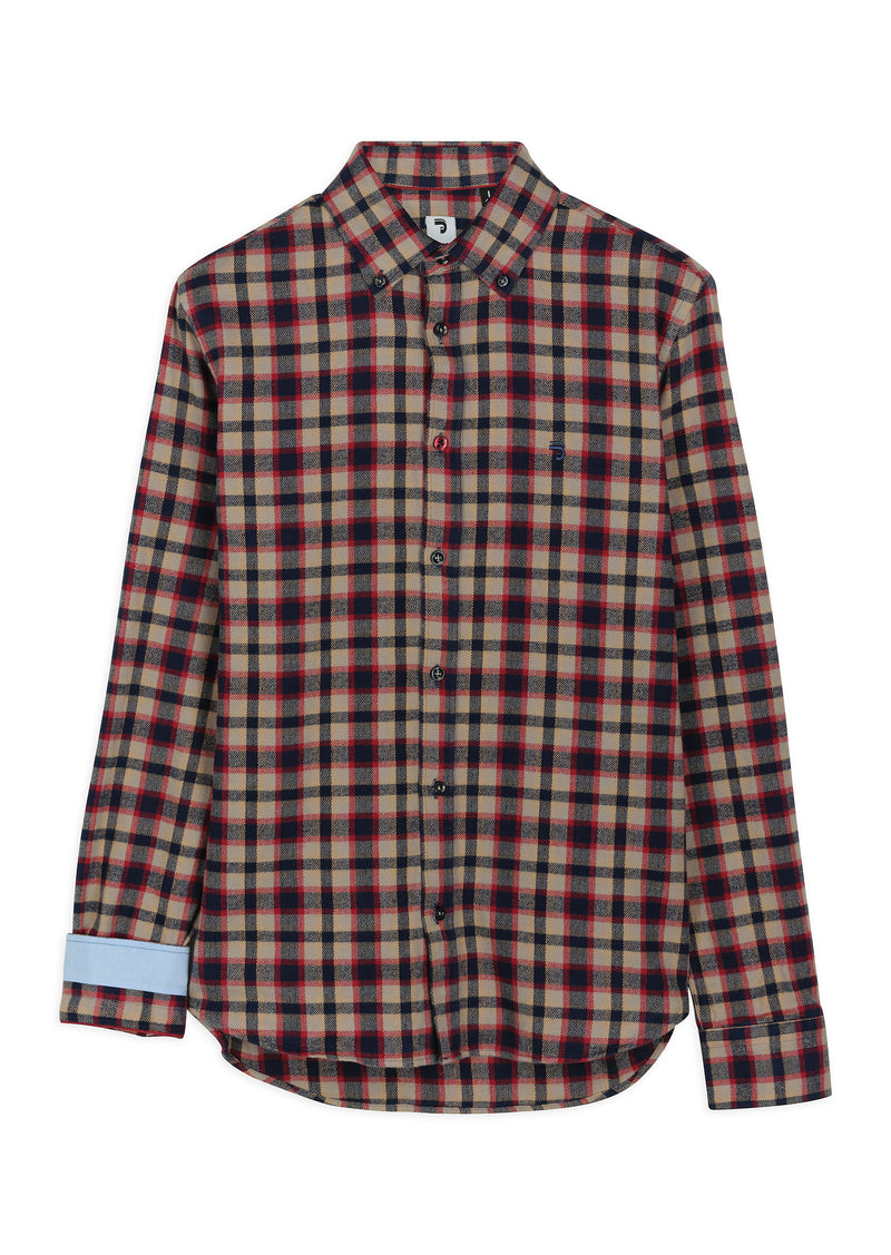 Chemise homme flanelle carreaux beige et rouge - packshot front