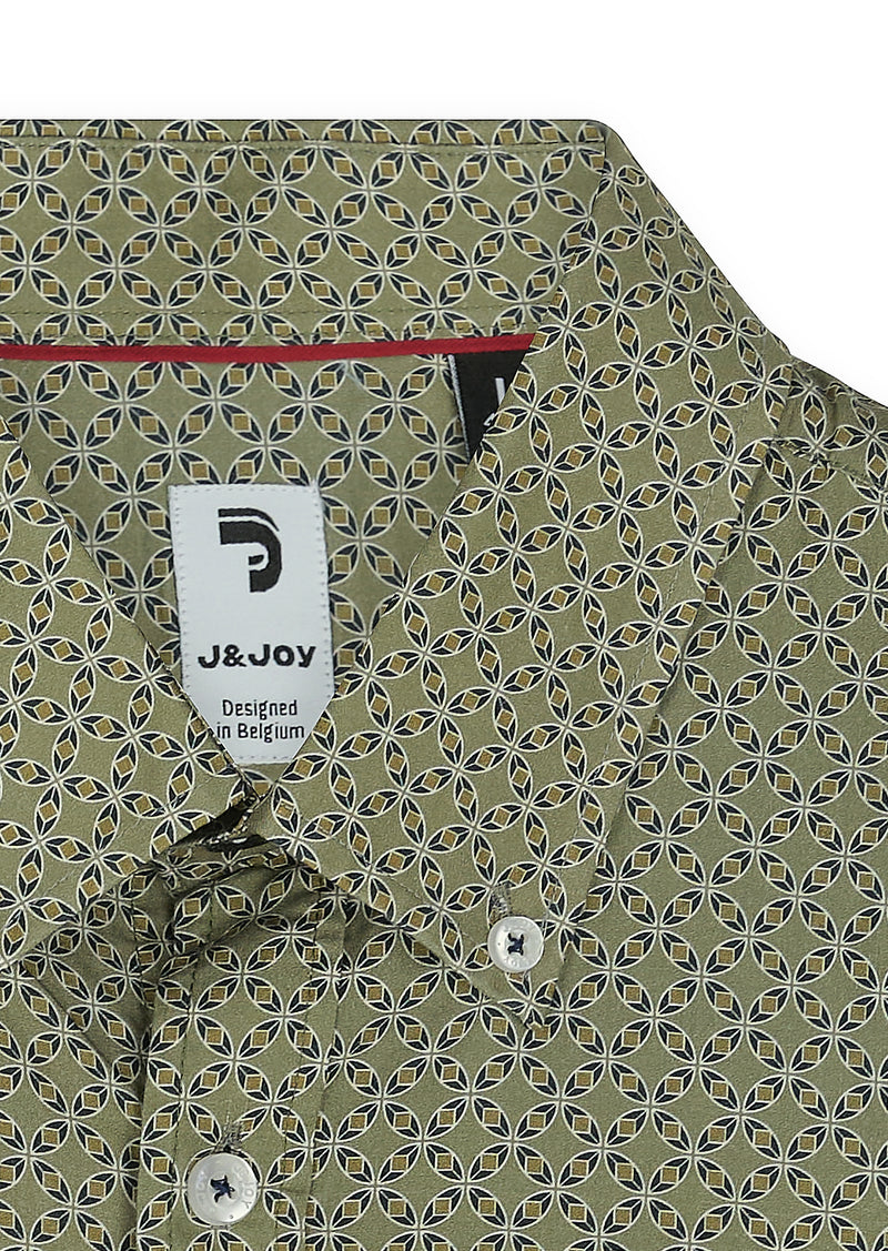 Chemise homme micro-motif géométrique kaki - packshot front-detail-1