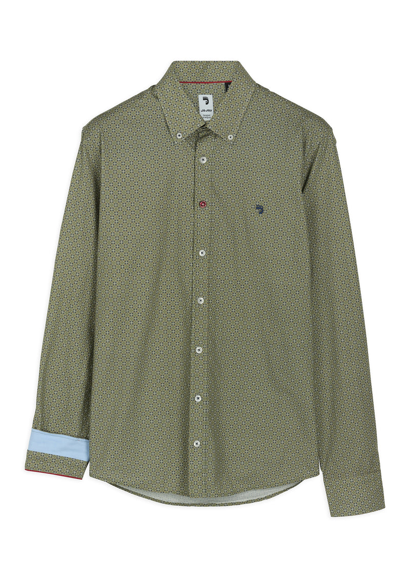 Chemise homme micro-motif géométrique kaki - packshot front