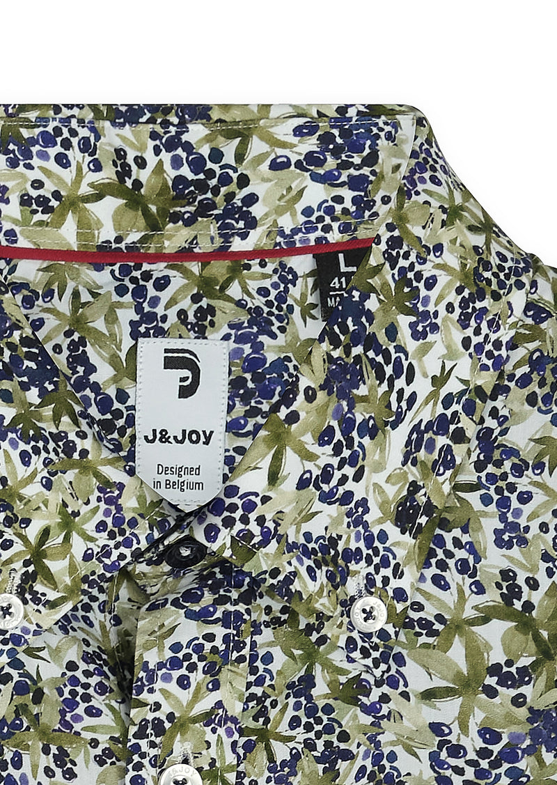 Chemise homme imprimé feuillage kaki et marine - packshot front-detail-1