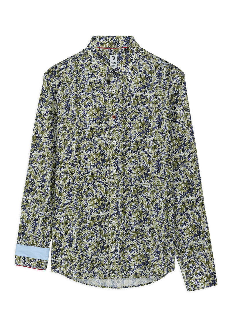 Chemise homme imprimé feuillage kaki et marine - packshot front