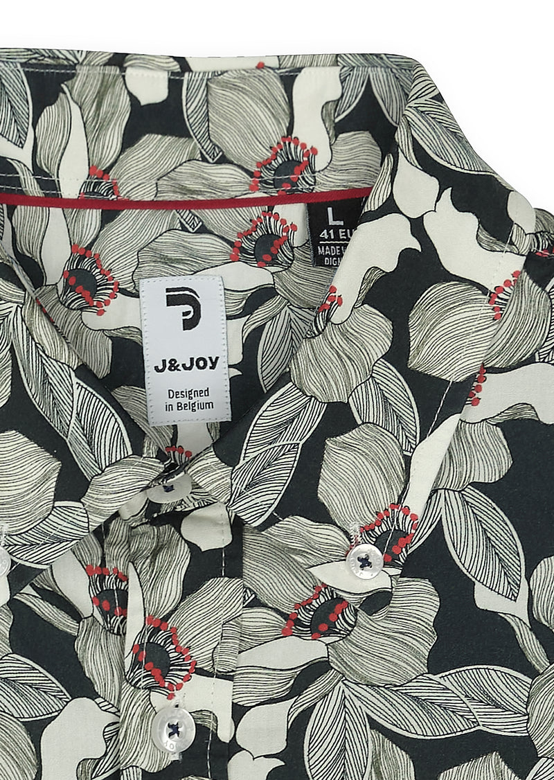 Chemise homme imprimé magnolias noir et sauge - packshot front-detail-1