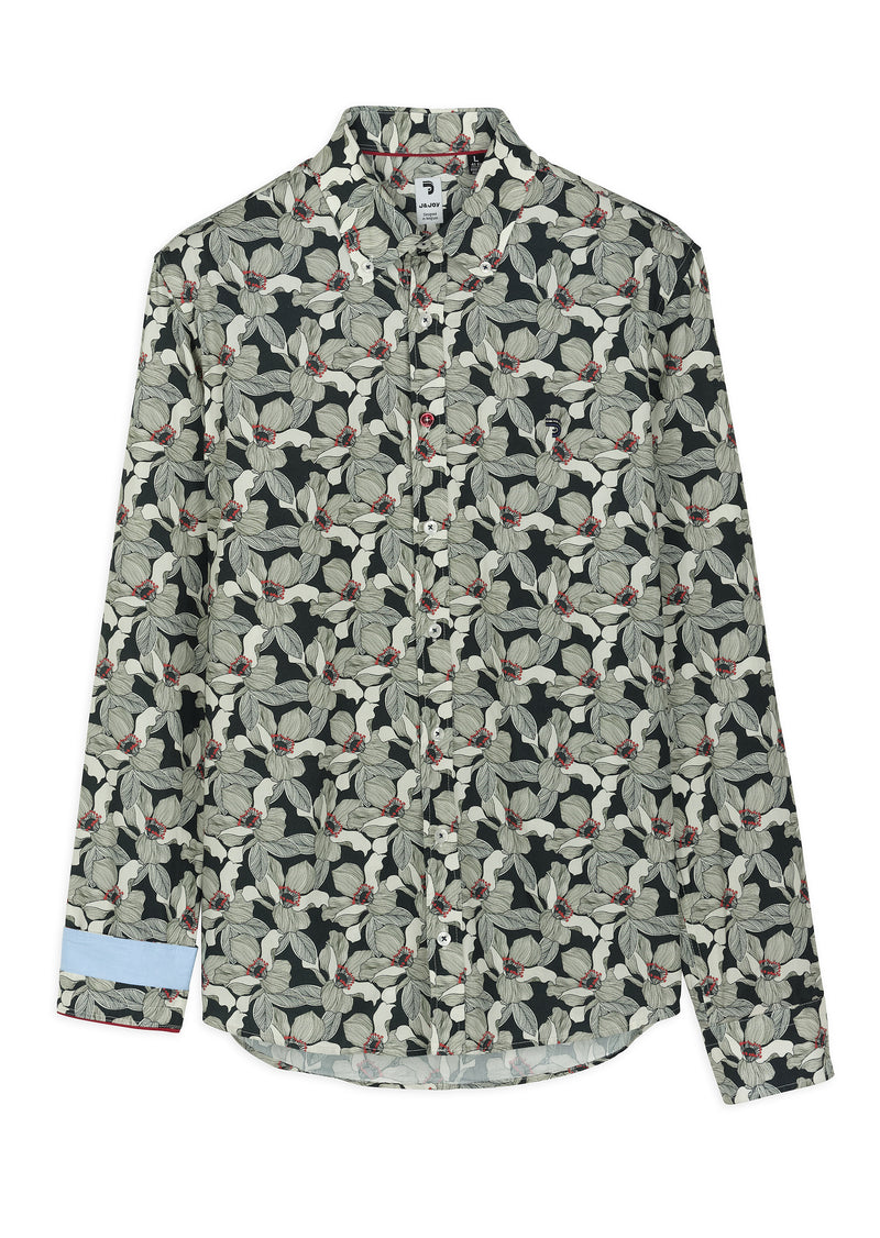 Chemise homme imprimé magnolias noir et sauge - packshot front