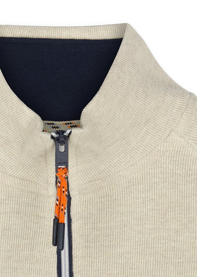 Sweat homme demi-zip col montant écru chiné - packshot front-detail-1