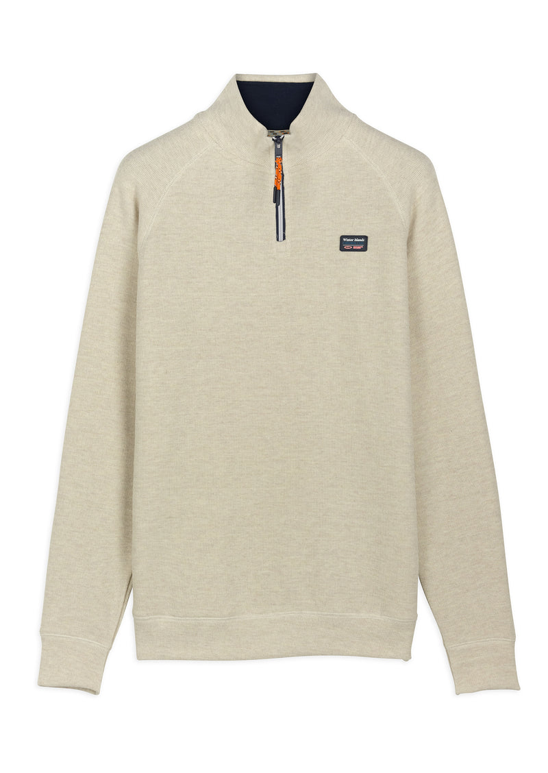 Sweat homme demi-zip col montant écru chiné - packshot front