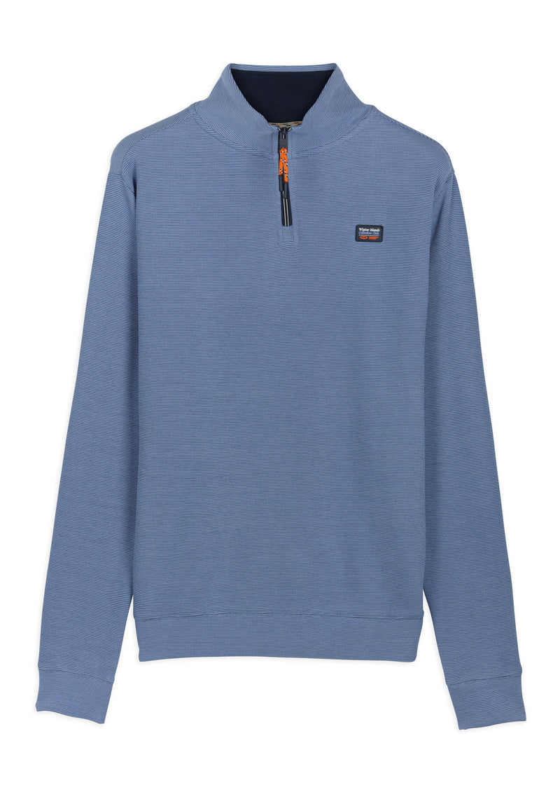 Sweat homme demi-zip col montant bleu jean - packshot front
