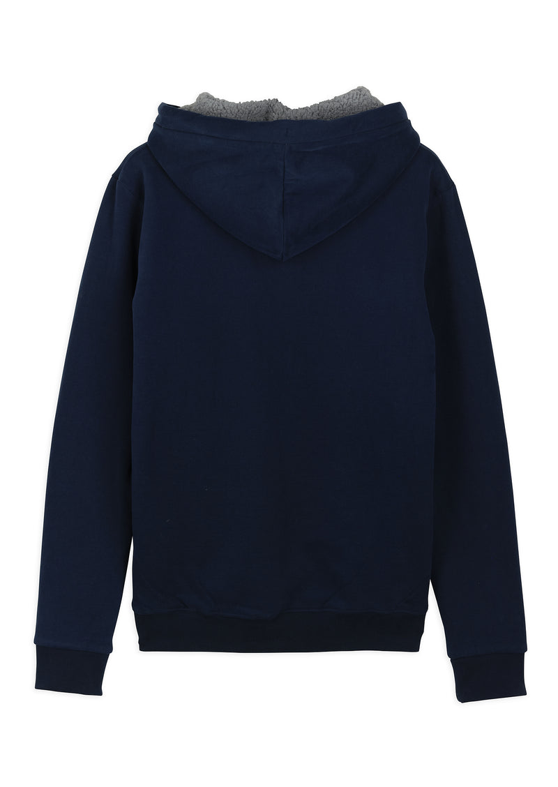 Sweat zippé Isle of Man capuche sherpa Marine Homme - packshot back