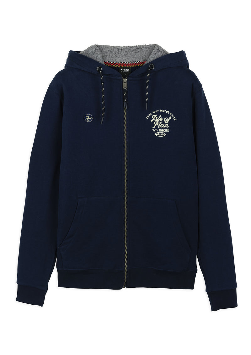 Sweat zippé Isle of Man capuche sherpa Marine Homme - packshot front