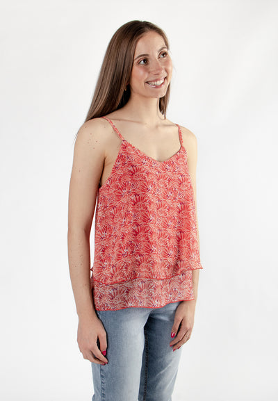 Women's coral floral print top with thin straps