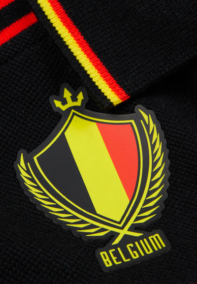 Polo enfant unisexe rouge et noir avec drapeau belge