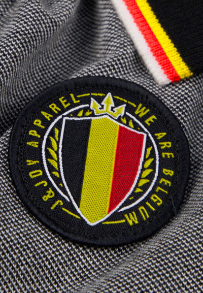 Black unisex children's polo shirt with Belgian flag