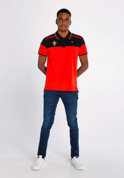 Red and black men's polo shirt with Belgian flag