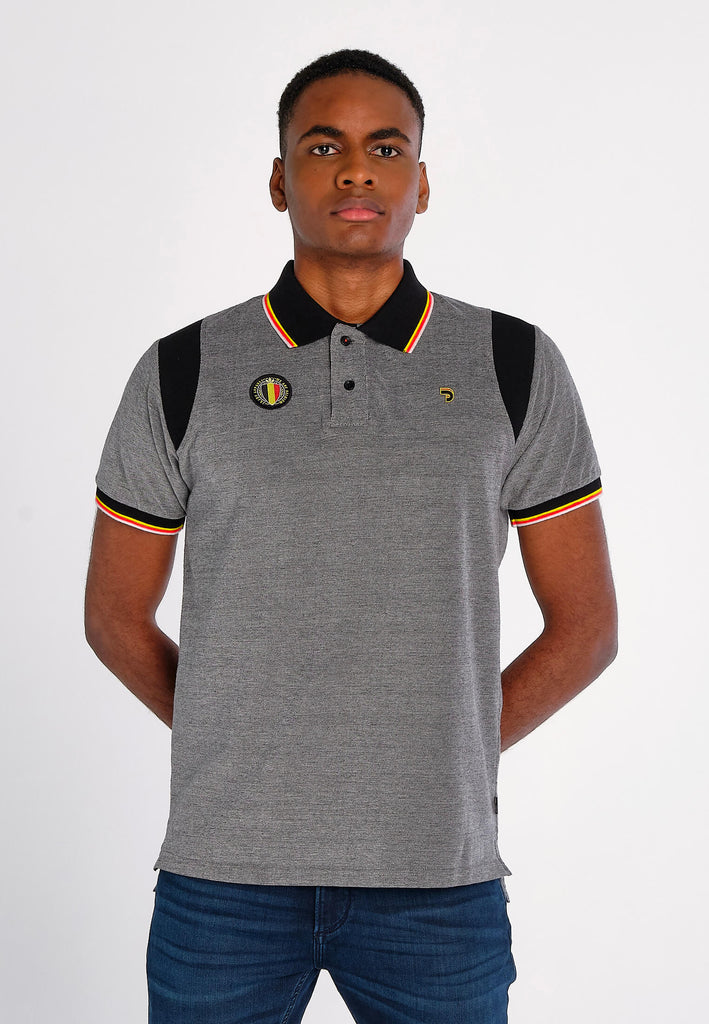 Polo homme gris avec drapeau belge