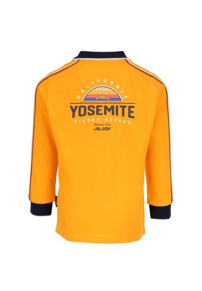 Gele jongenspolo met lange mouwen en Yosemite-logo op de achterkant
