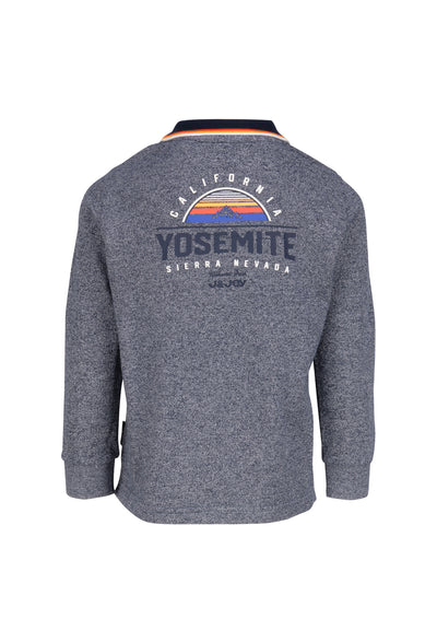 Grijze jongenspolo met lange mouwen en Yosemite-logo op de achterkant