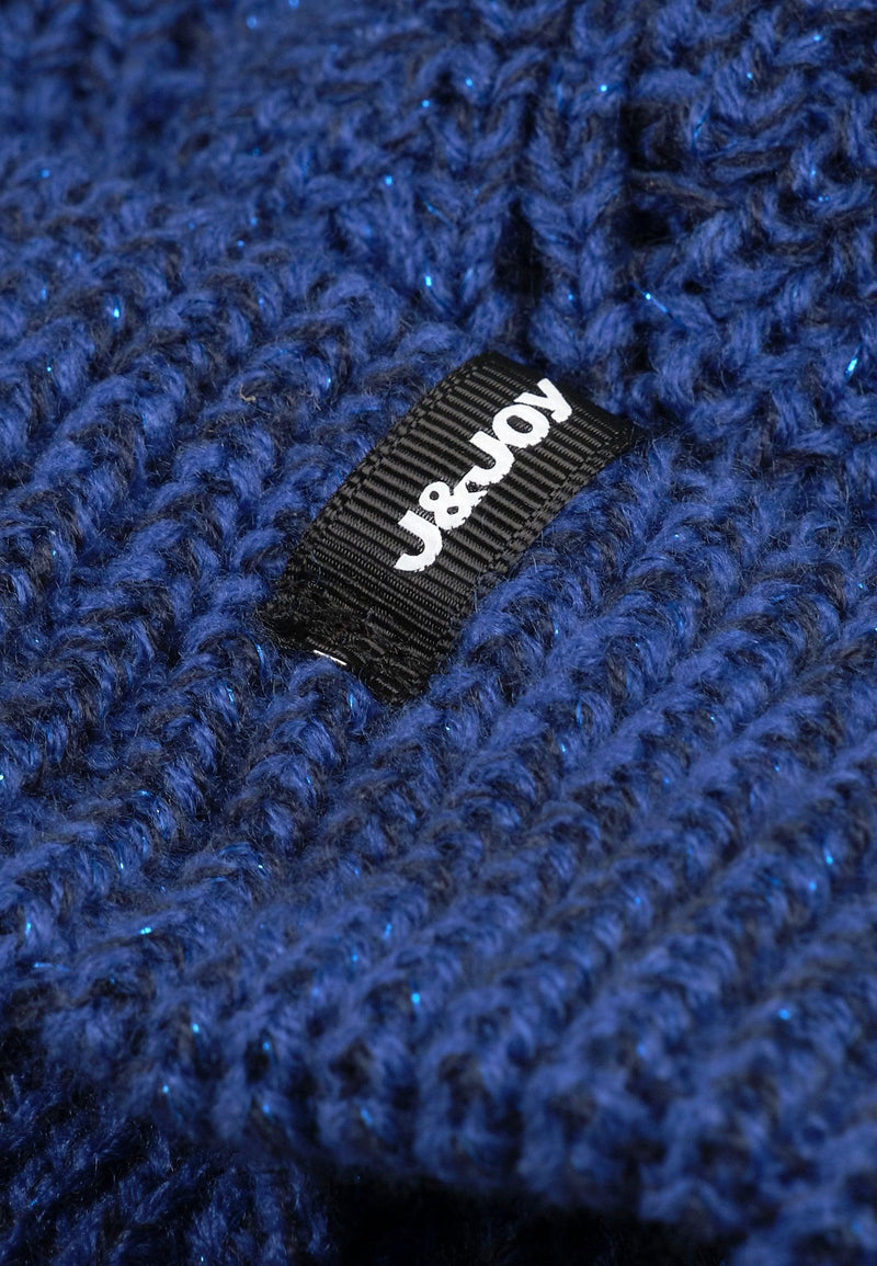 Bonnet fille à pompom bleu marine