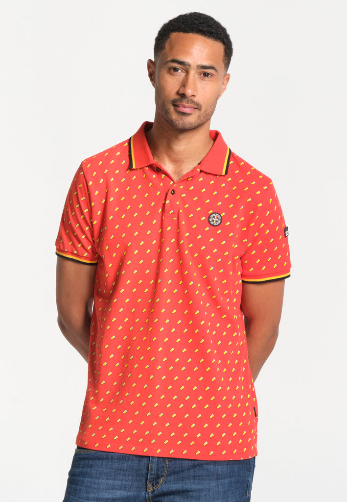 Polo homme rouge avec imprimés bières